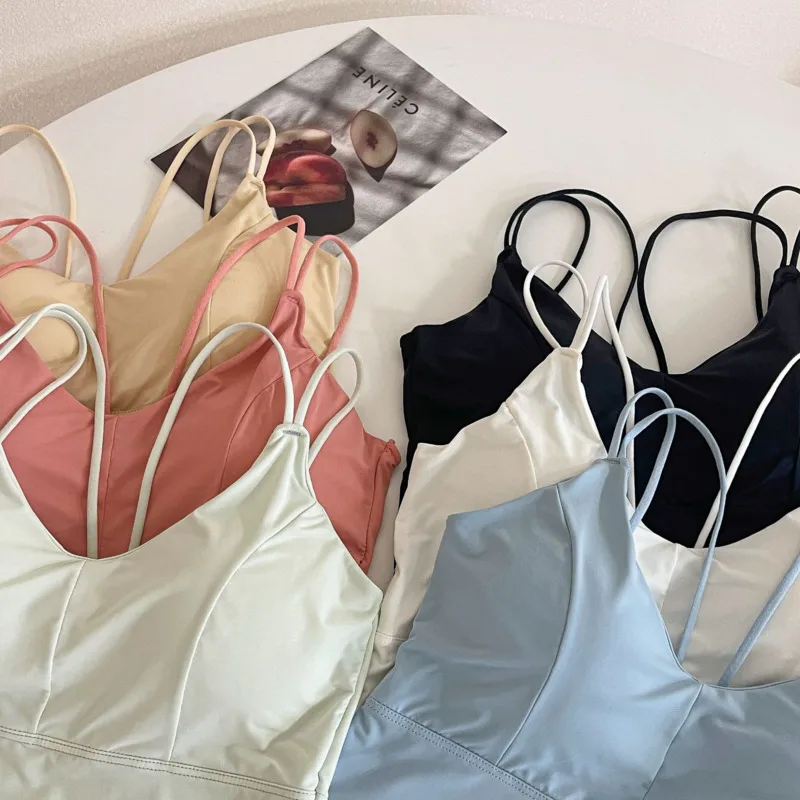 SP&CITY Korean Ice Silk Traceless Suspender Women\'s Beautiful Back Breast Wrapping With Bra Pad Summer Bottomed Vest Lingerie