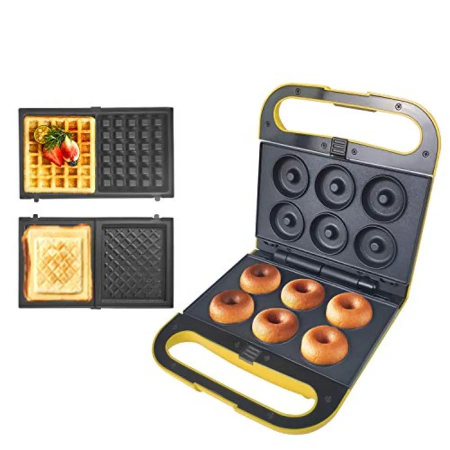 

Мульти-вафельница с 3 сменными наборами пластин для приготовления бельгийских вафель, гурмэ-сэндвичей, пончиков и других закусок.