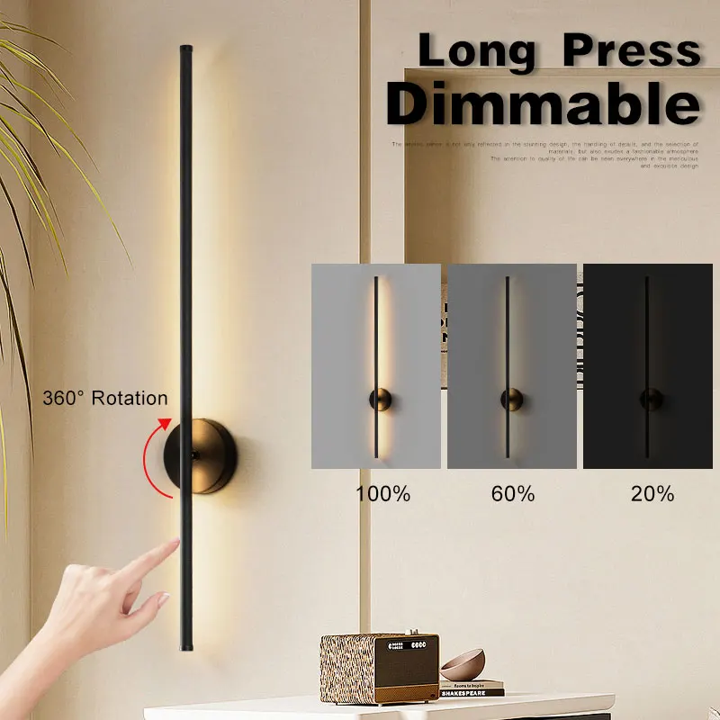 

360° Rotatable LED Wall Lamps Lamp Body Touch Switch LED Wall Lights for Corridor Bedroom Bedside Black Wall Sconce AC85-265V