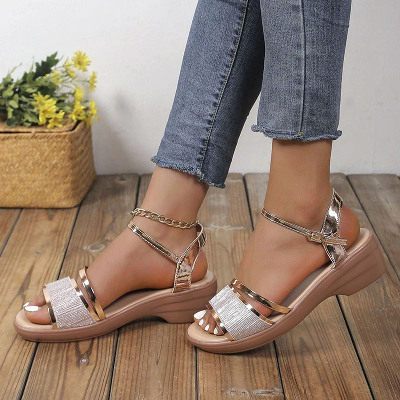 

New Wedges Sandals for Women Sandals 4.5cm Heels Golden Platform Women's Sandals Summer Heels Women Platform Shoes Plus Size 43