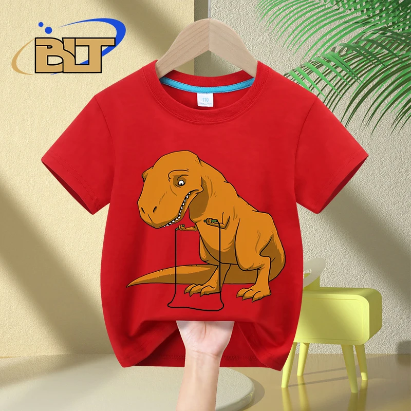 Failed again dinosaur jump rope printed Kids T-Shirts children's pure cotton short-sleeved casual tops boys and girls gifts