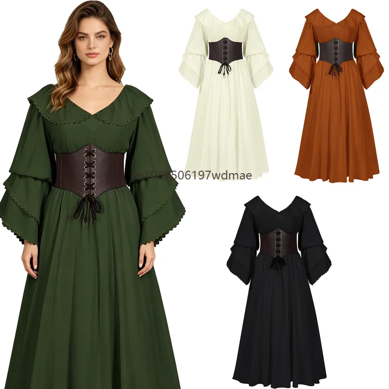 

Vintage Court Queen Cosplay Costume Renaissance Princess Dress Medieval Victorian Party Women's Ruffled Long Sleeves Outfits