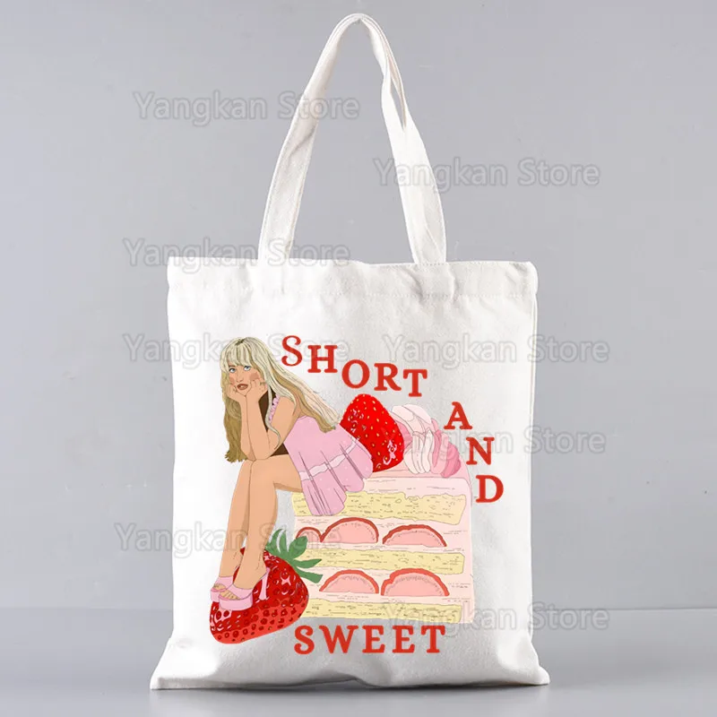 Sabrina Carpenter Short N' Sweet 남여 공용 핸드백 맞춤형 캔버스 토트 백 프린트 매일 사용 재사용 가능한 여행 캐주얼 쇼핑백