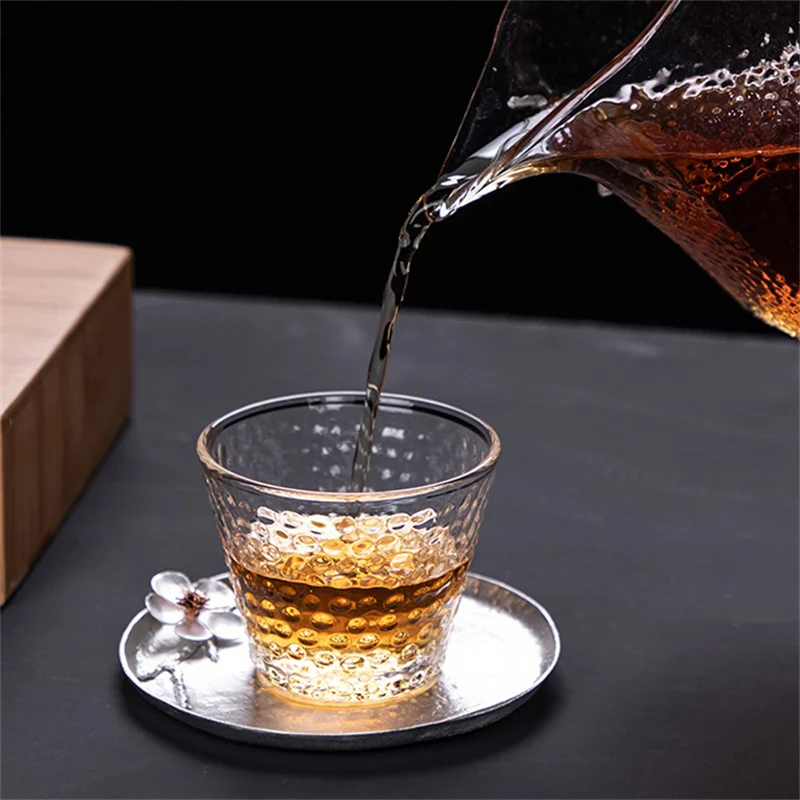 Japanese Heat Resistant Hammer Glass Teapot with Handgrip 3D Plum Glass Teacup Transparent Chahai Gongdao Cup Teaware