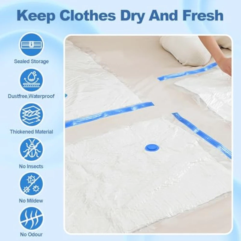 Multi Sizes Vacuum Storage Bags with Hand Pump Reusable Airtight Space Saver Compression Bags for Clothes Blankets Travel Wardro