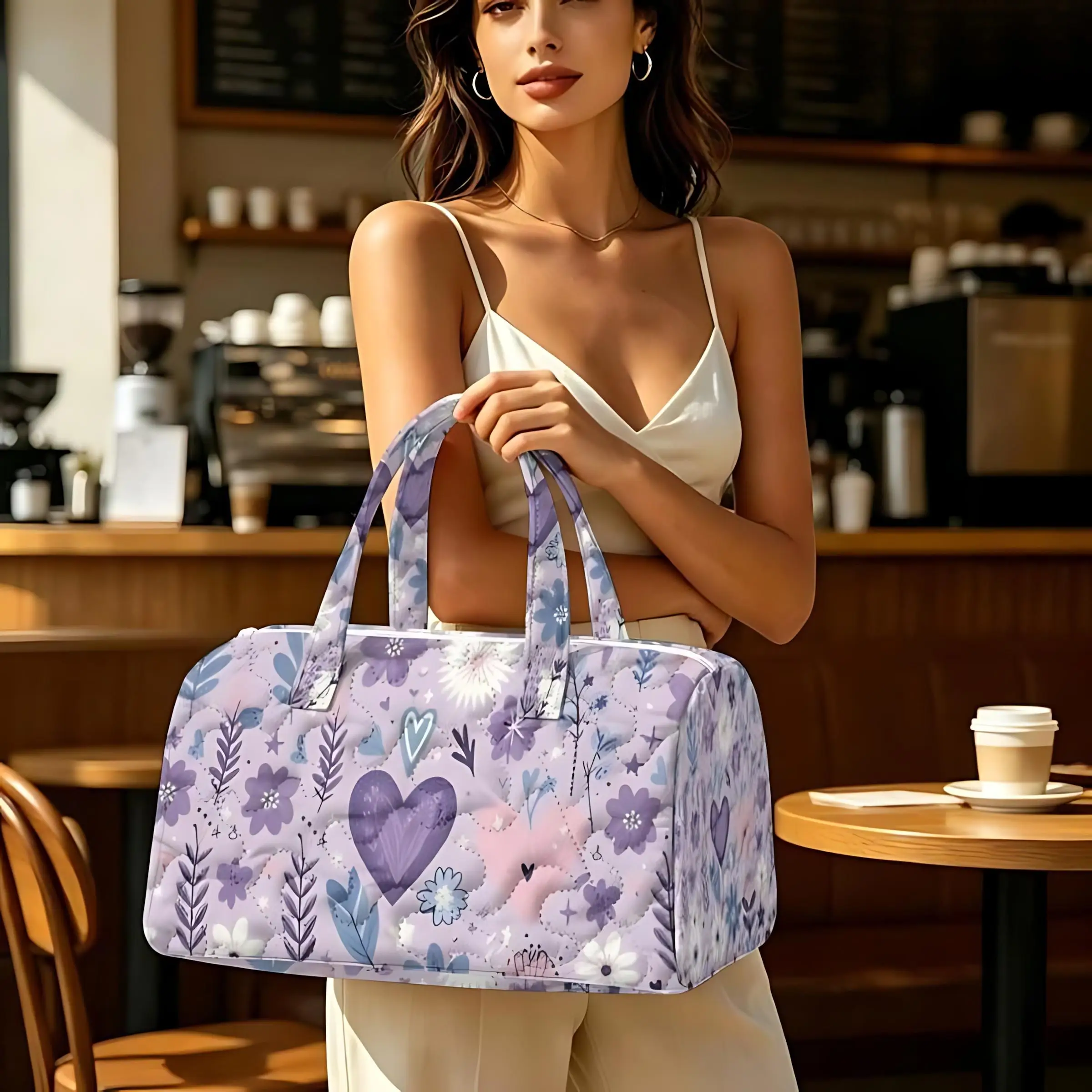 Love-themed lavender pattern print, large capacity portable versatile and fashionable Perfect for travel handbags