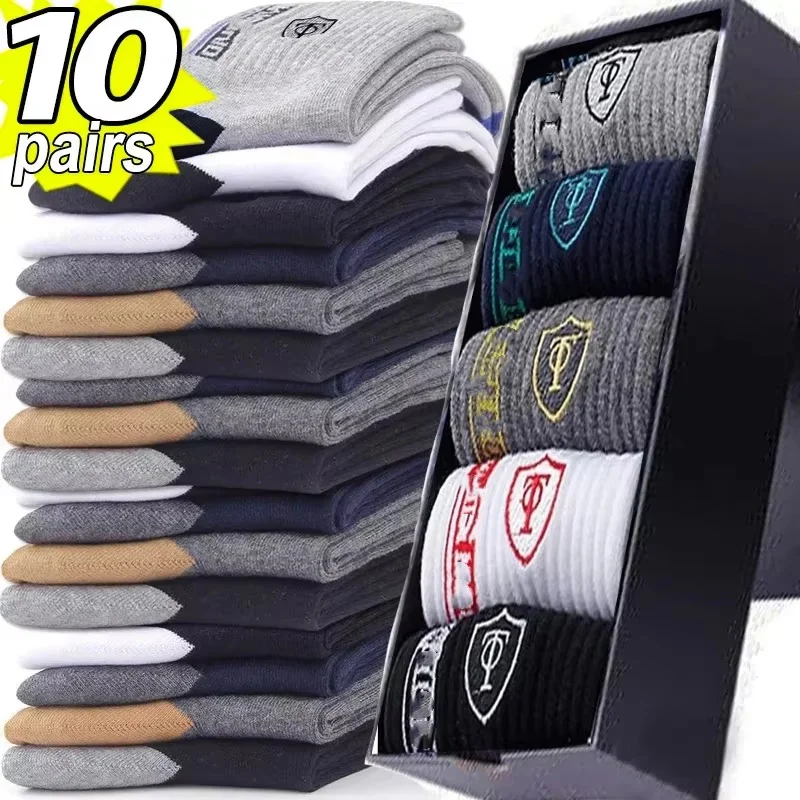 10 Pairs Breathable Cotton Sports Stockings Men Bamboo Fiber Autumn and Winter Men Socks Sweat Absorption Deodorant Business Sox