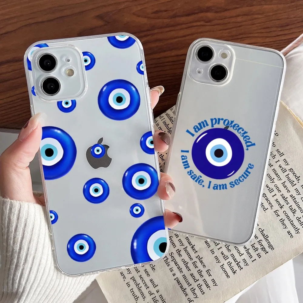 Turkish Lucky Blue Evil Eye Phone Case For Iphone 16 15 11 13 14 Pro Max 7 8 Plus X Xr Xs Max 12mini Transparent Cover