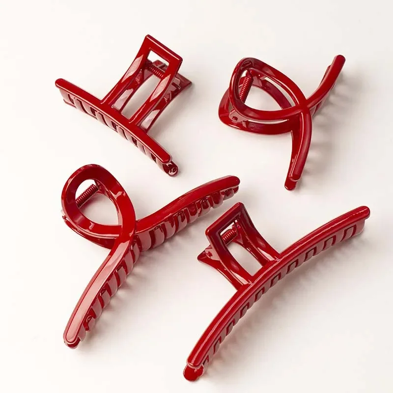 Korean Acrylic Red Geometric Hair Claw for Women Fashion Small Large Square Hair Crabs Clip Hairs Clamps Hair Accessories