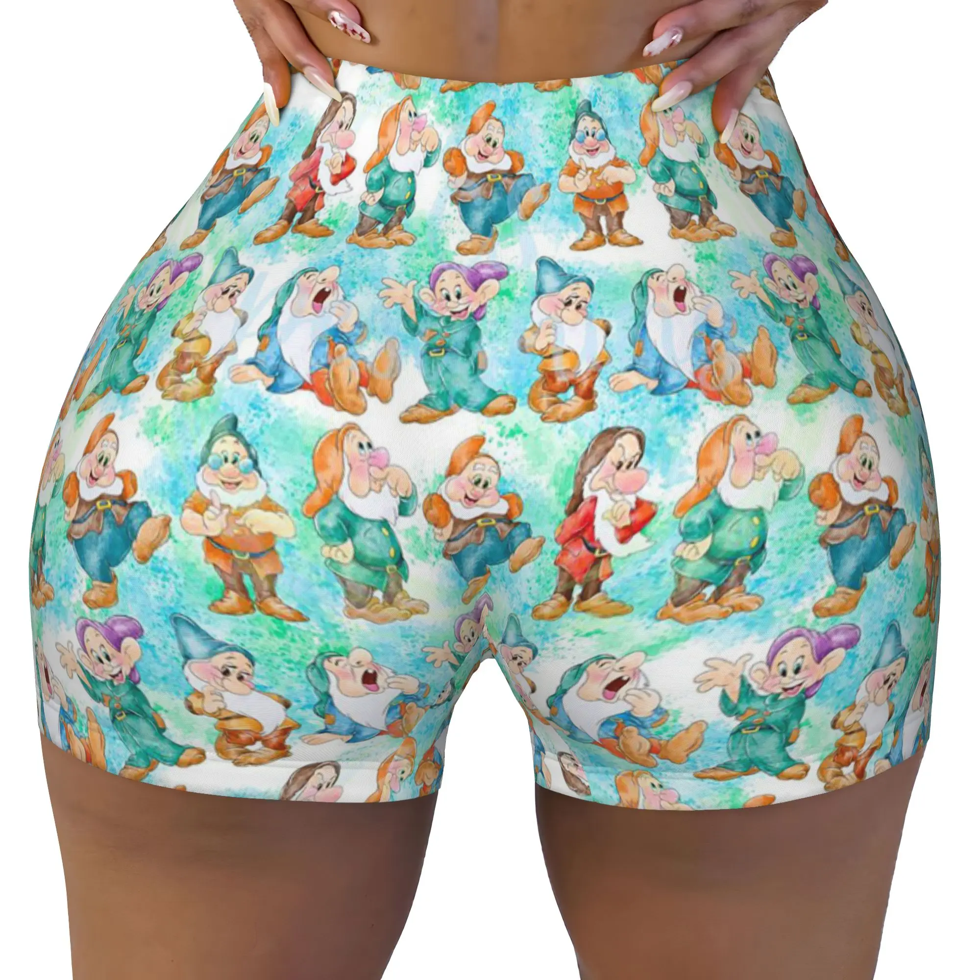 Custom Seven Dwarfs Anime Workout Shorts Women Cartoon Gym Volleyball Running Yoga Shorts