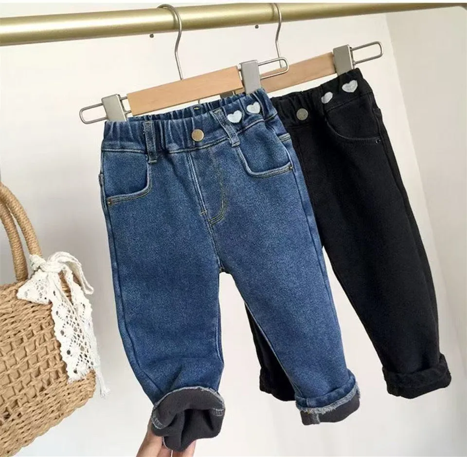 

Girls' Velvet Jeans Autumn And Winter New Baby Stretch Slimming Velvet Leggings Children's Warm Pants 1-6 Years