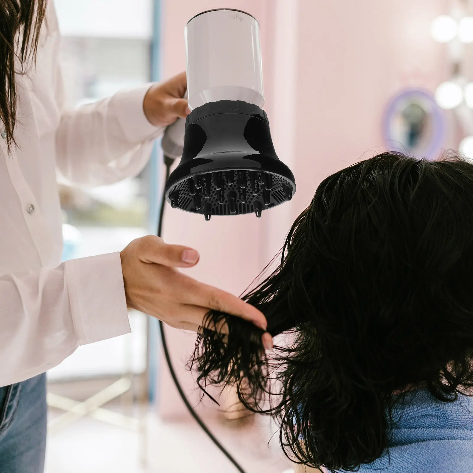 

Universal Hair Dryer Diffuser Attachment Large Plastic Adjustable Nozzle Curl Enhancer for Thick Wavy Curly Hair