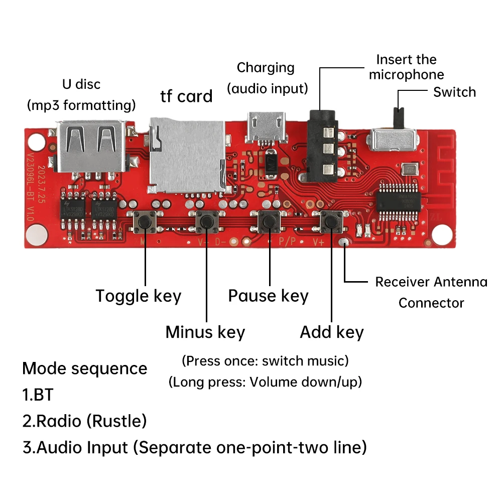 DC 3.7V Multi-function BT Audio Amplifier Board Audio Circuit Board Bluetooth Module DIY Bluetooth Module Micro USB