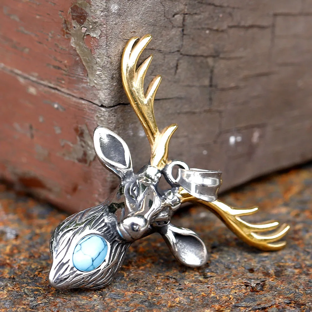 2023 New Vintage Nordic viking  Warrior Odin Deer head animal Pendant For Men Stainless Steel Necklace Jewelry free shipping