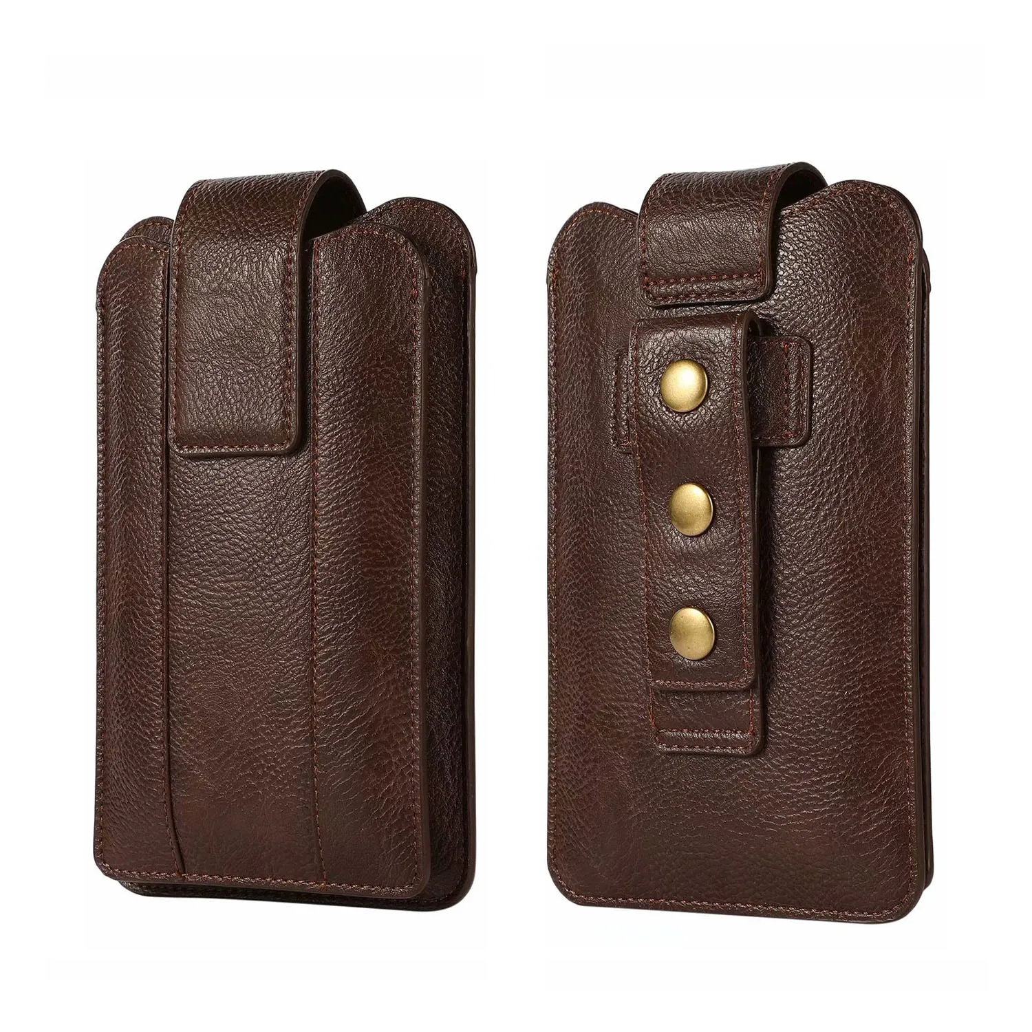 Leather 7.2 Dual Pouch Phone Belt Clip Case Holder For iPhone 16 15 14 Pro Max Samsung S25 S24 S23 Redmi Note 13 Men Waist Bag
