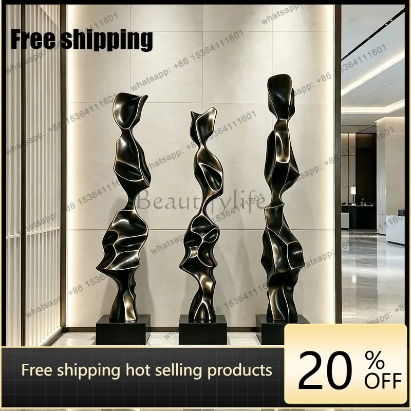 YJ Retro Luxury Tall Vertical Fiberglass Floor Statue Hotel Corridor Lobby Living Room Large Floor Art Installation
