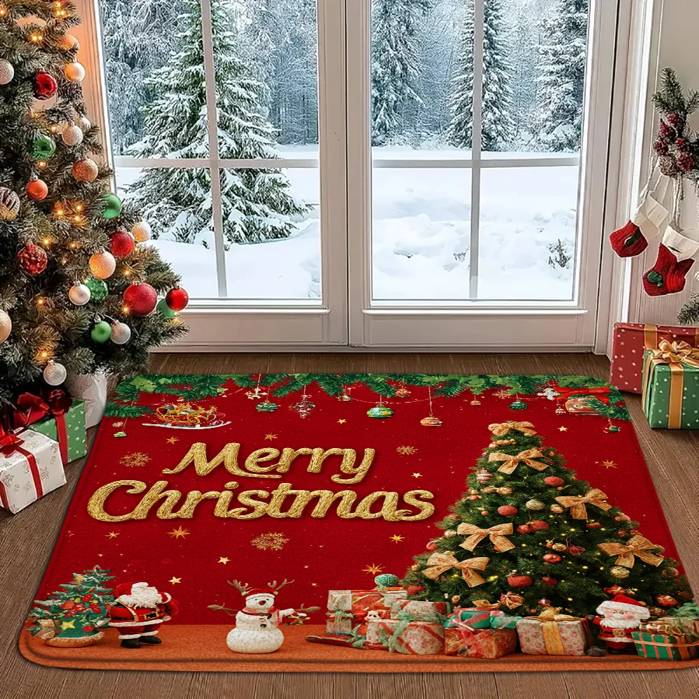 

Christmas snowman Holly Print Door Mat Winter Xmas Ball Snowflake Rug Bedroom Kitchen Non-slip Floor Mat Christmas Decoration