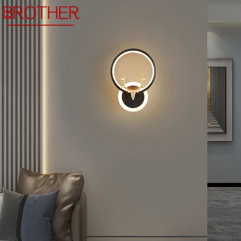 

BROTHER Modern Black Brass Sconces Light LED 3 Colors Luxury Decorative Beside Lamp for Home Bed Room