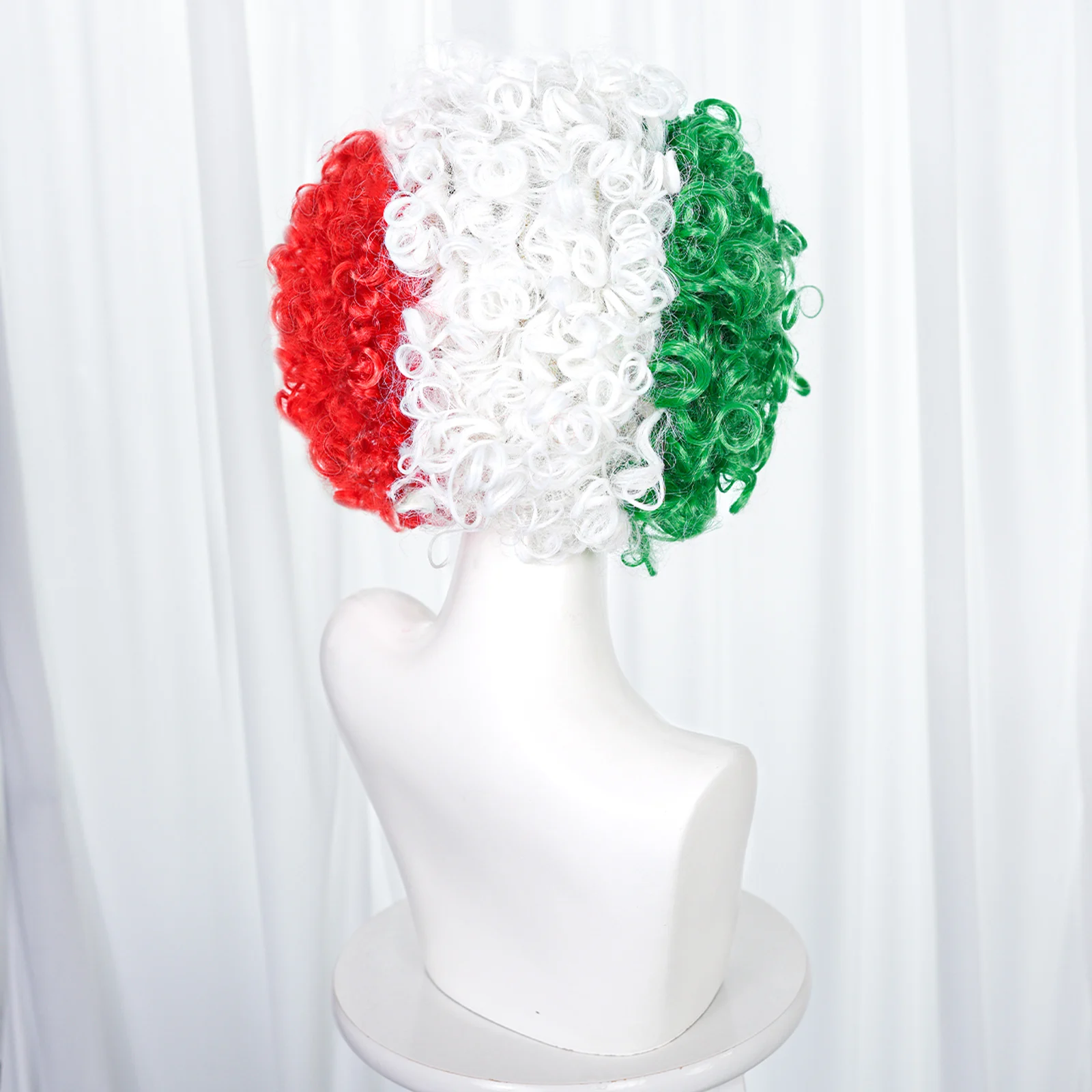 Mexico Green White Red Split Afro Wig with Face Stickers Football Fan Party Costume Wig Synthetic Wig
