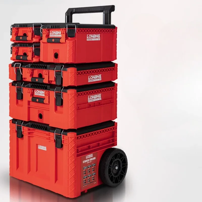 6 Floors Stackable Detachable Toolbox Set Waterproof Wear-resistant - Portable Large Space Draw-bar Tool Case for WorkshopGarage
