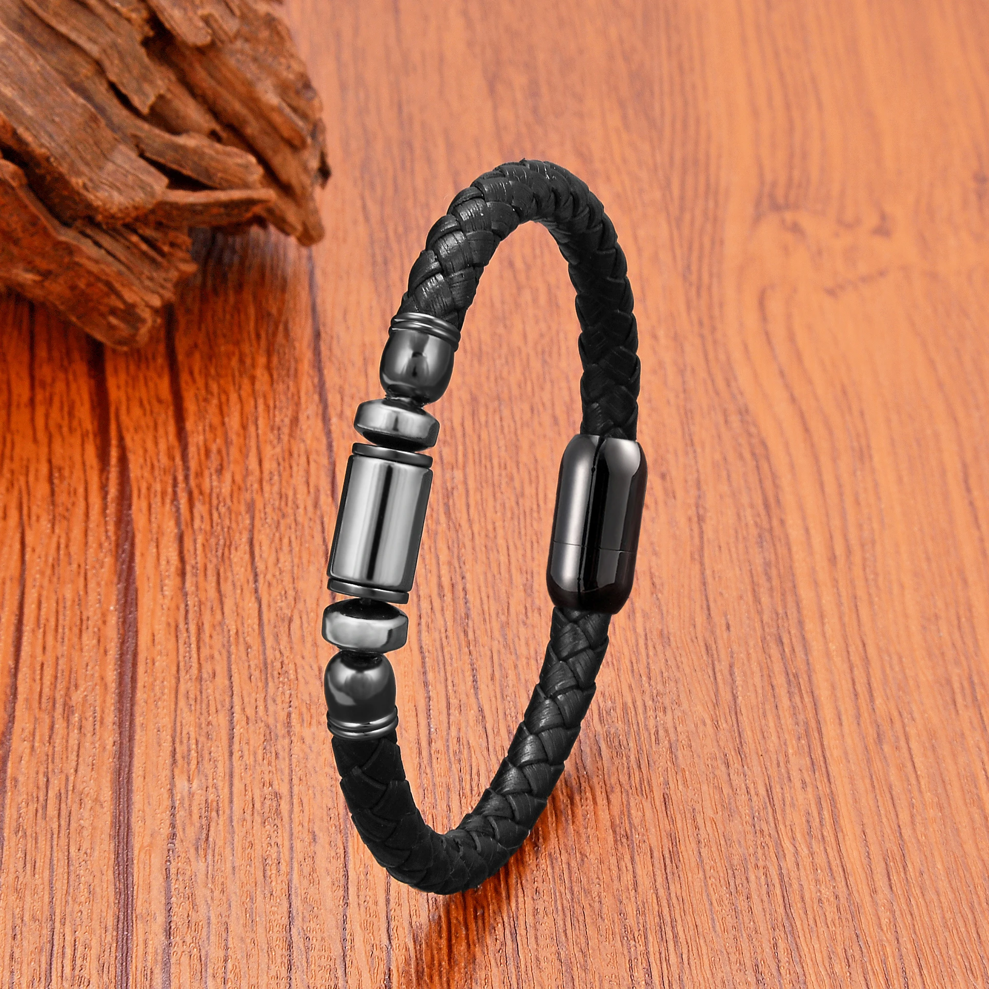 Multicolor Natural Stone Beaded Crystal Bracelets Braided Leather Rope Bangles Stainless Steel Magnetic Jewelry and Accessories