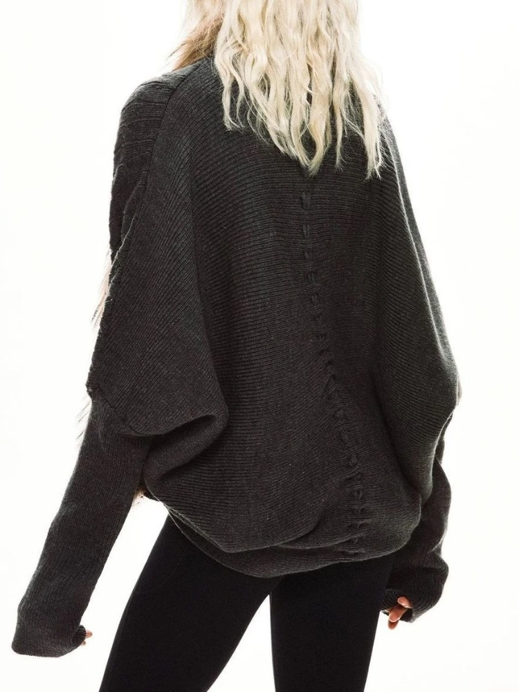 Y2k Aesthetic Gray Twist Cardigan Jackets Fur Patchwork Streetwear Vintage Grunge Tops Winter Batwing Sleev ​harajuku Sweater