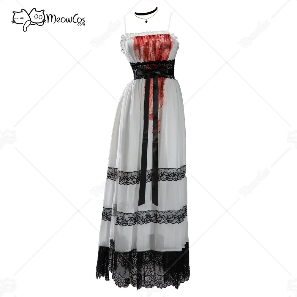 

MEOWCOS Women's Rust Roses Halloween White Lace Patchwork Dress Dark Style Strappy Dress with Gloves and Choker Halloween