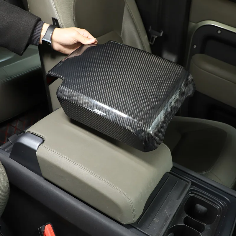 Real carbon fiber For Land Rover Defender 110 2020-2024 Car Inner Armrest Box Storage Box Decorative Cover Trim Car Accessories