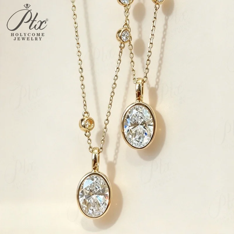 Halskette mit Labor-Diamant-Anhänger, 2 Karat, DEF, VS, runder Schliff, echtes 18K Gold, für Hochzeit, Party, einfache Kette, Charms, Holycome Schmuck – Detail 4