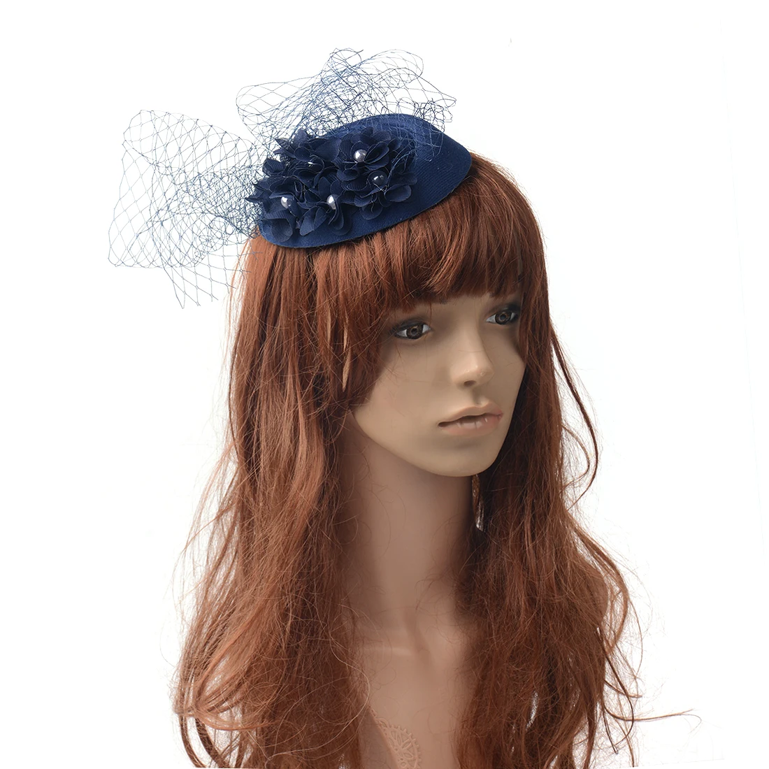

Navy Beads Flower Pillbox Hat Hair Clip Accessories Fascinators For Women Lady Royal Ascot Wedding Races Dress
