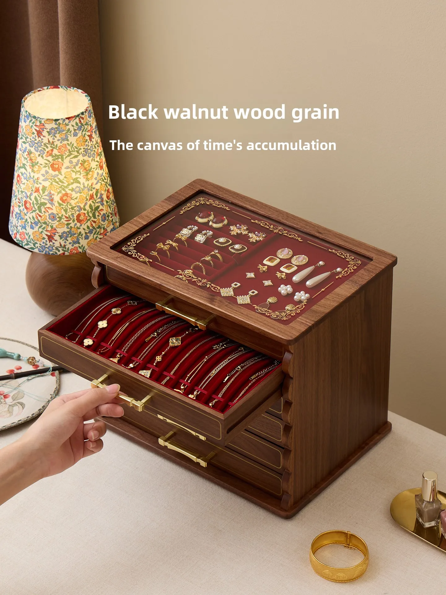 

wooden jewelry box large capacity storage box multi-layer jewelry box