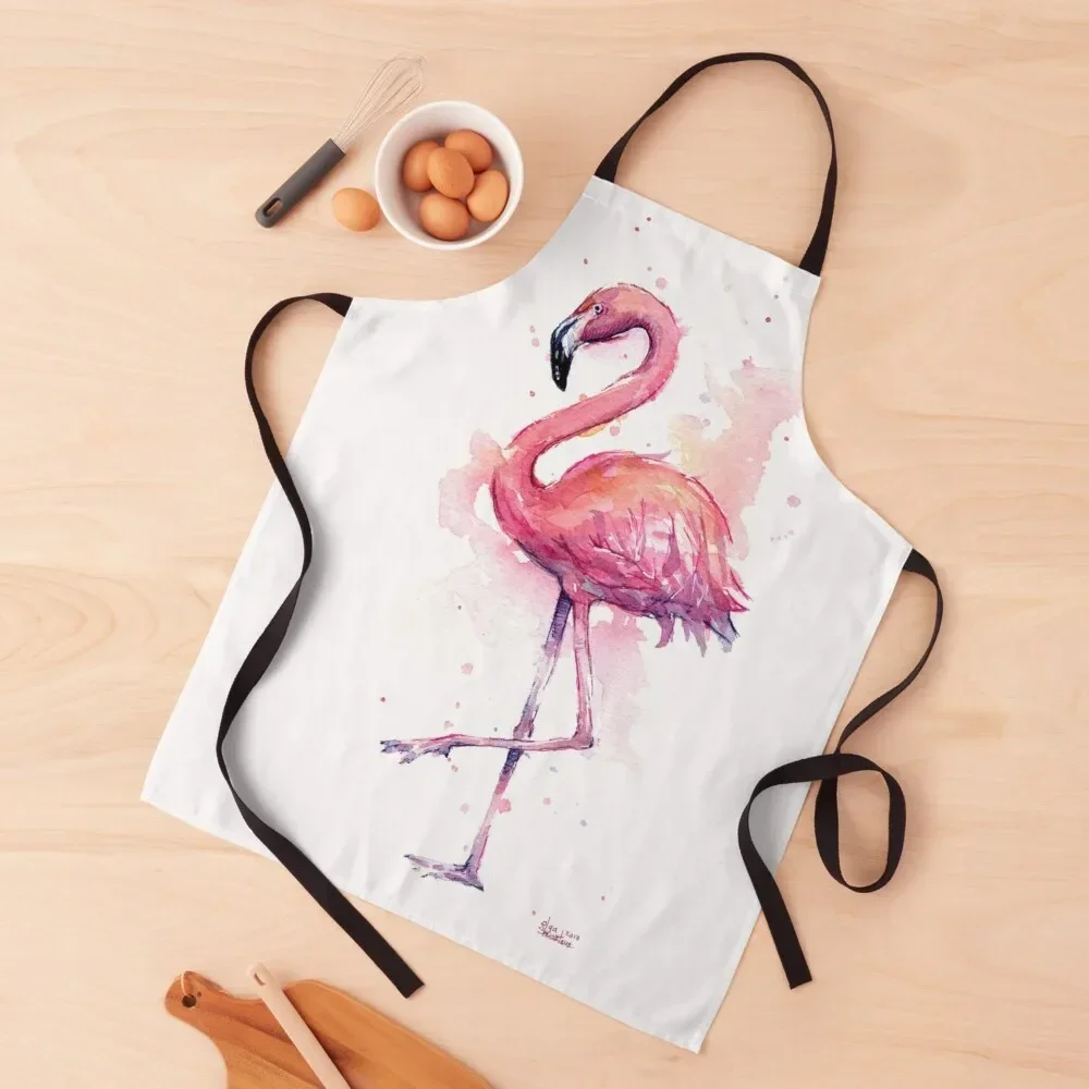 

Pink Flamingo Watercolor Tropical Bird Apron For Woman Womens Dresses Kitchen Household Items Chef Uniform Women Apron