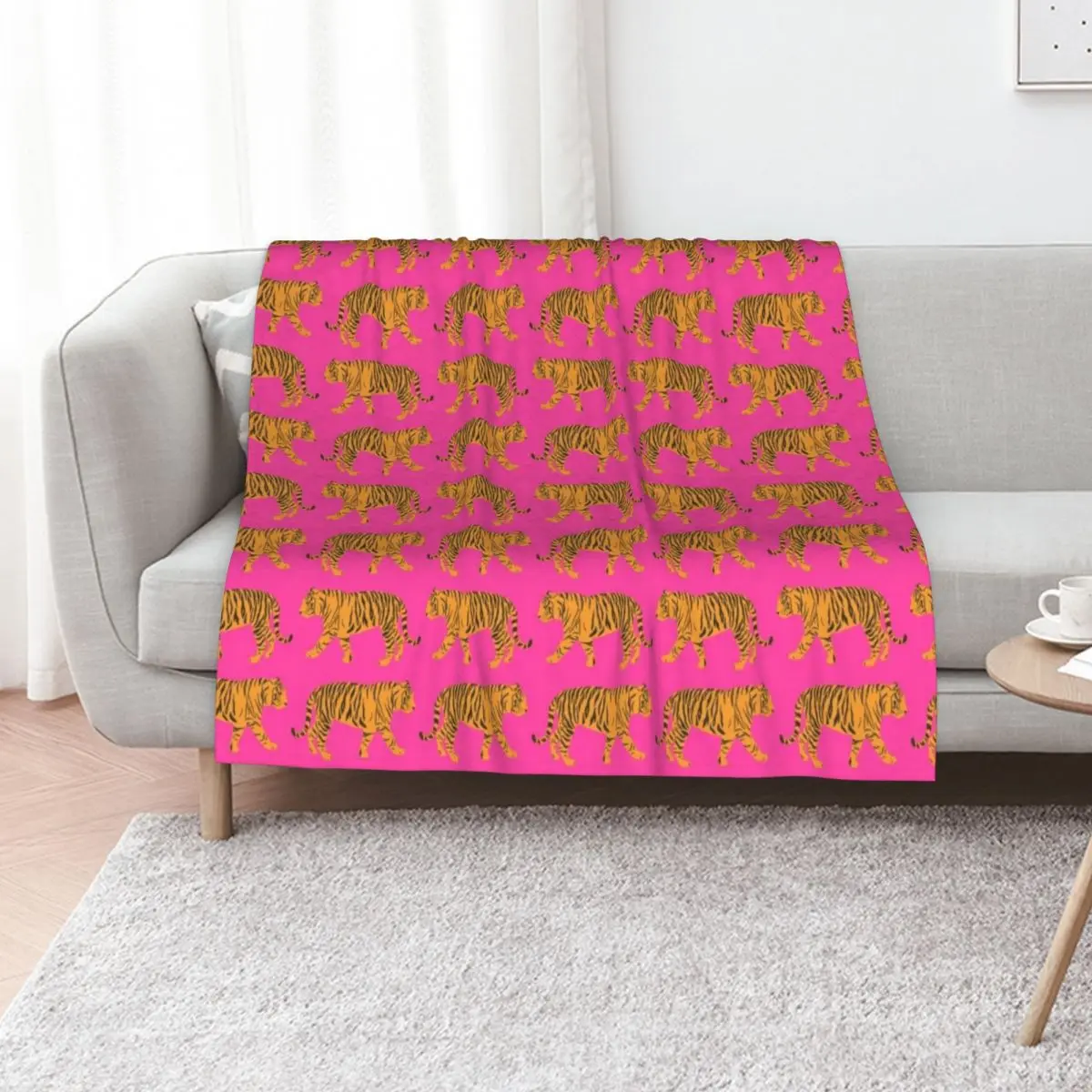 

Hot Pink and Orange Bengal Indian Tiger Print Pattern Throw Blanket Cute blankets ands Soft Baby Blankets