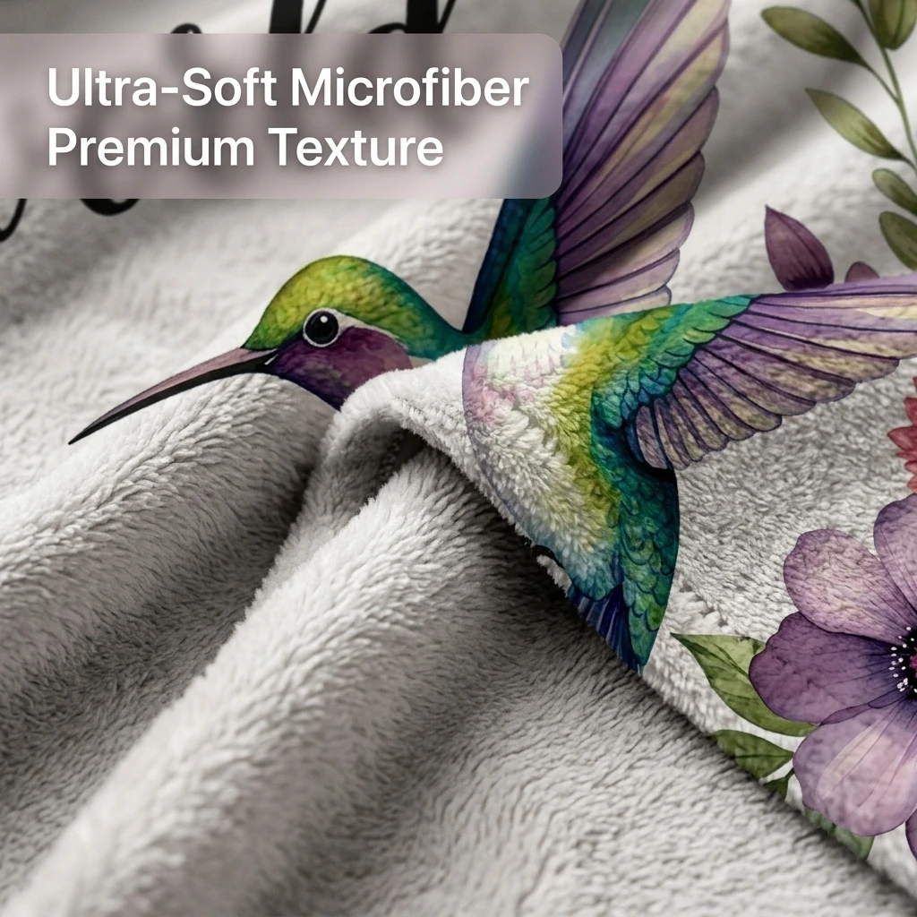 Colorful Hummingbird & Floral Flannel Throw Blanket, 
