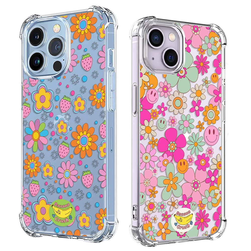 Fashion Flower Phone Case For IPhone 15 14 13 12 11 Pro X XS XR Max 7 8 Plus SE 2020 3 Mini Shockproof Soft Clear TPU Back Cover