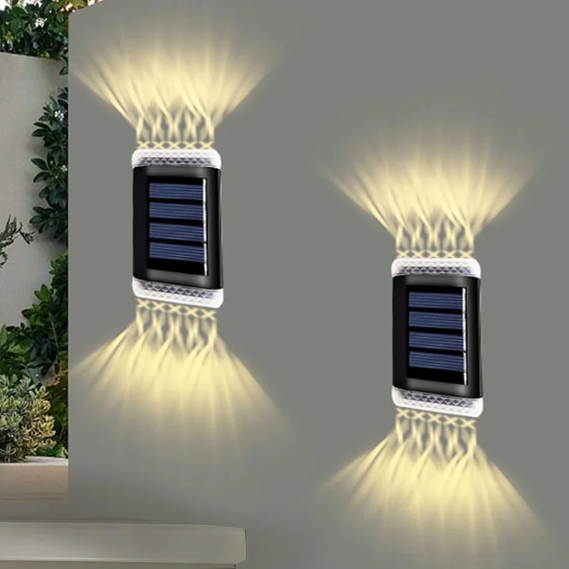 Impermeável LED Solar Wall Lamp, Outdoor Up Down Night Light, Decoração de Iluminação, Economia de Energia, Varanda, Quintal, Jardim Lâmpadas, IP65, 4Pcs