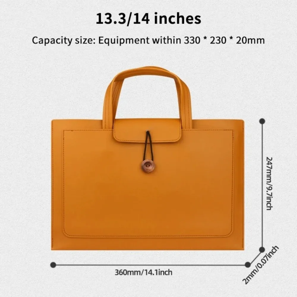 Messenger Large Capacity Laptop Bag Solid Color PU Protective Bag With Storage Pocket Rectangle Handheld Bag Men's Bag