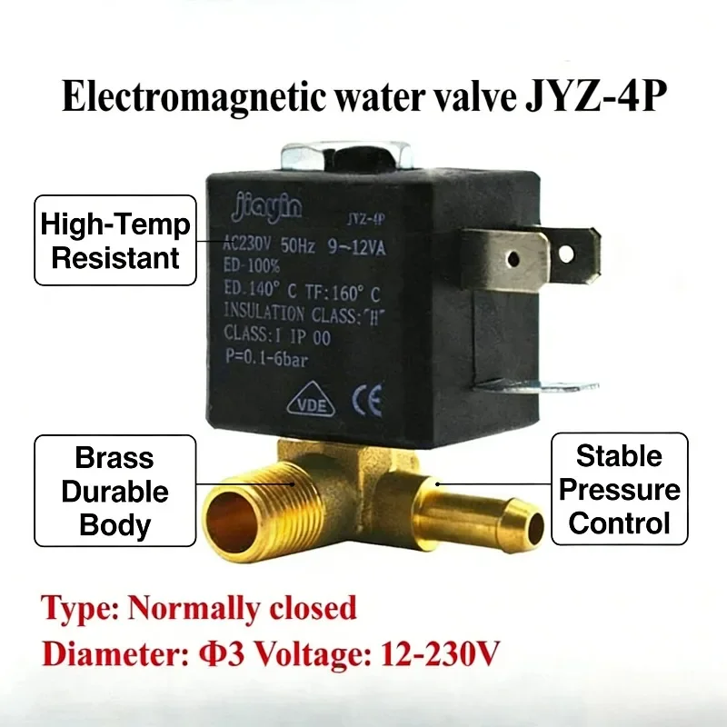 

JYZ-4P, нормально закрытый, 3 мм, N/C, 2/2-ходовой, переменный ток, 230 В, G1/8 дюйма, 6 бар, латунный паровой насос для утюгов Philips, паровая швабра, отпариватель для одежды, кофе