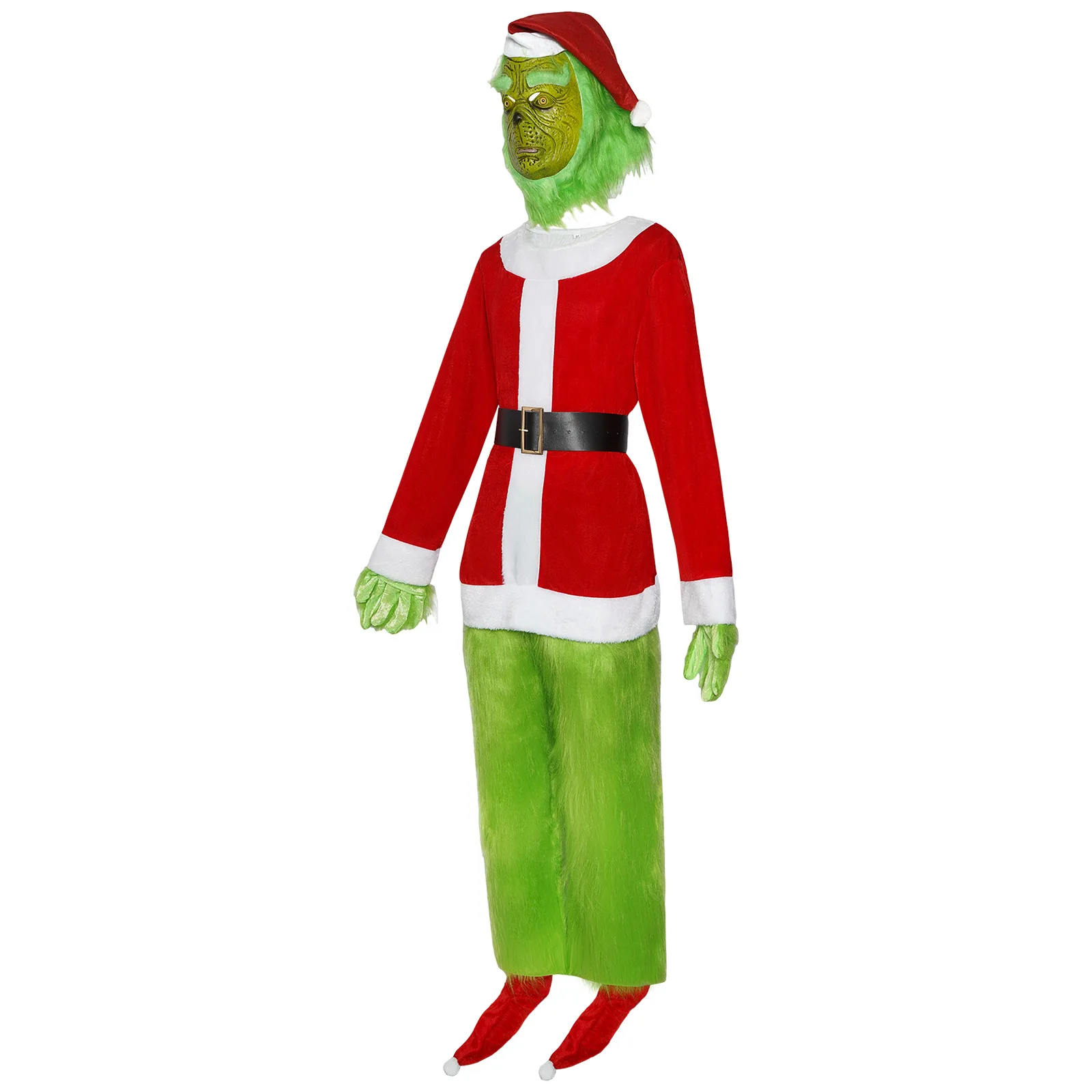 Conjunto de disfraz de Papá Noel para fiesta de Navidad graduación juego de rol para adultos monstruo verde peludo traje de Cosplay de Halloween guantes máscara