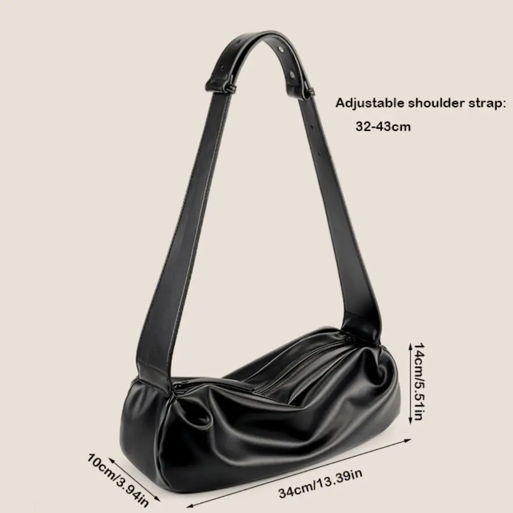 Luxury Casual Crossbody Bags Ruched Wide Strap Shoulder Bag Pu Leather Half Moon Shape Messenger Bag