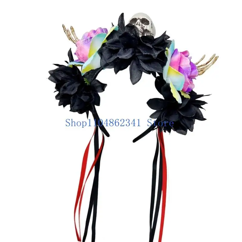 5ASD cranio fascia per cranio Halloween Accessorio per capelli colorati e mani scheletriche per adulti per bambini feste