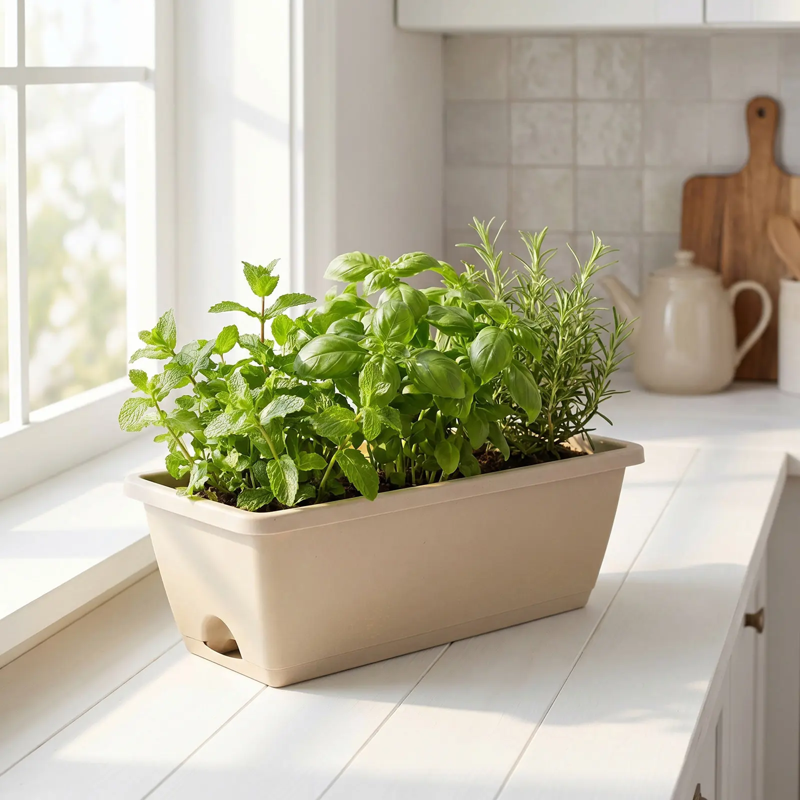 4Sets Rectangular Vegetable Planter Box with Tray Sturdy Flower Planting Pots for Windowsill Garden Succulent Container