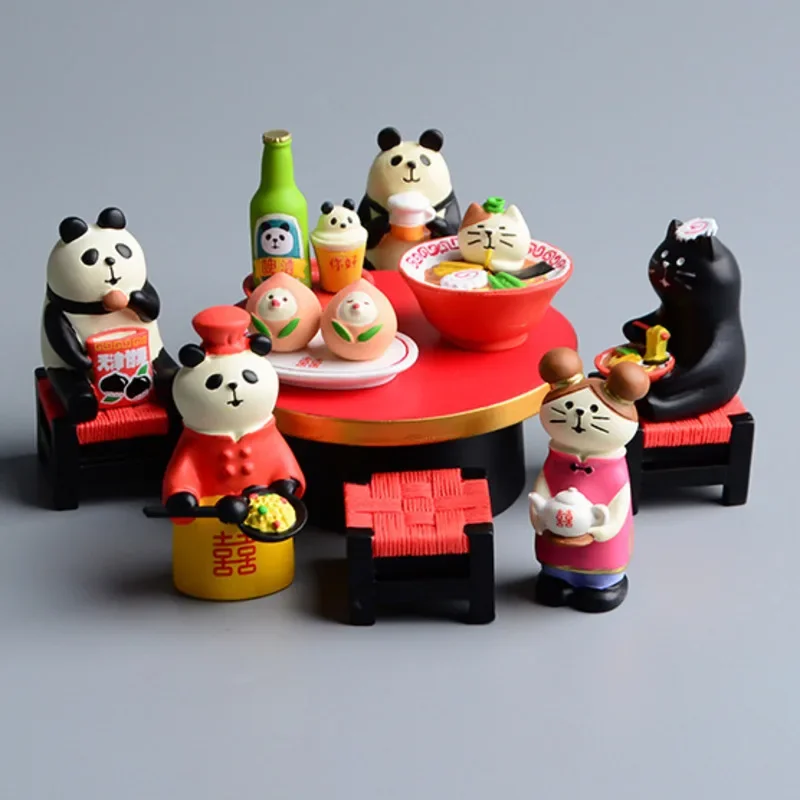 Panda Restaurant Figurines Landscape Small Crafts Model Handmade Toys for Kids Ornaments Garden Statues Dollhouse Miniature Doll