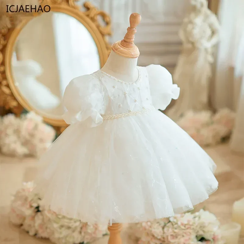 ICJAEHAO 2024One-Year-Old Baby Dress Grabs Week Birthday Party Children High-End Flower Girl Princess Kids Western Style Clothes