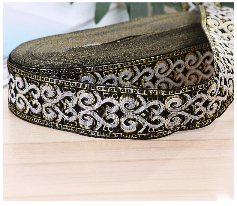 8Yards 30mm 1-1/4\'\' Vintage Ethnic Embroidery Boho Lace Trim DIY Geometric Jacquard Woven Ribbon Clothes Bag Accessories Fabric