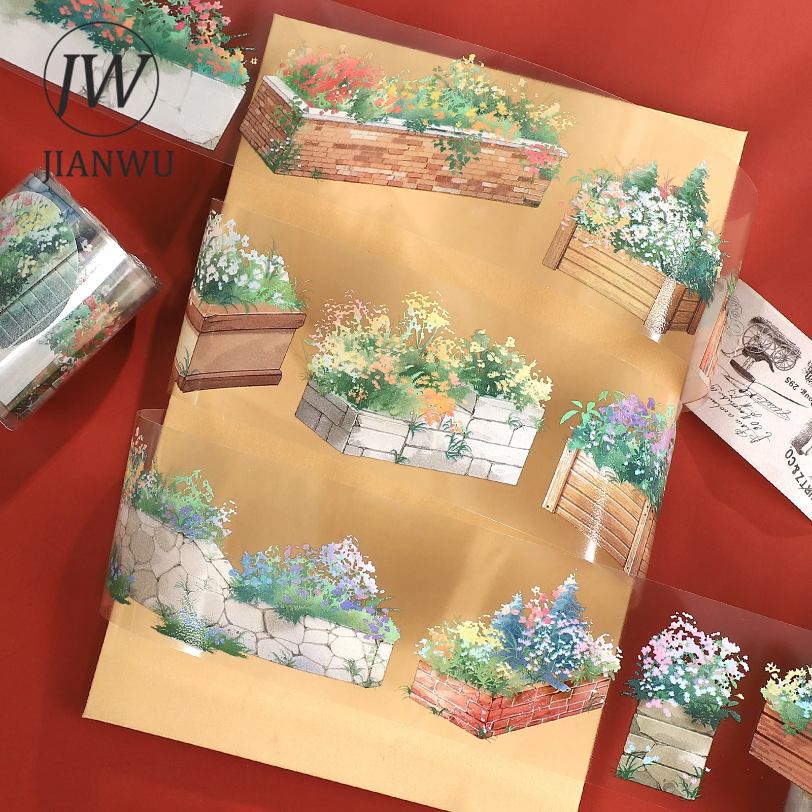 

JIANWU 45mm*5m Vintage Plant Flower Bed Landscape Material Collage Scrapbooking PET Tape Creative DIY Journal Stationery