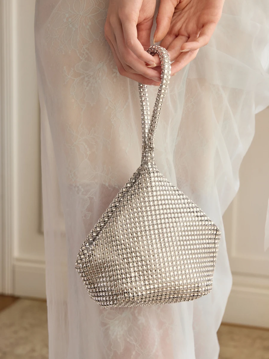 

Rhinestone Bucket Bag Mini Drawstring Evening Clutch For Women Party Dinner Wedding