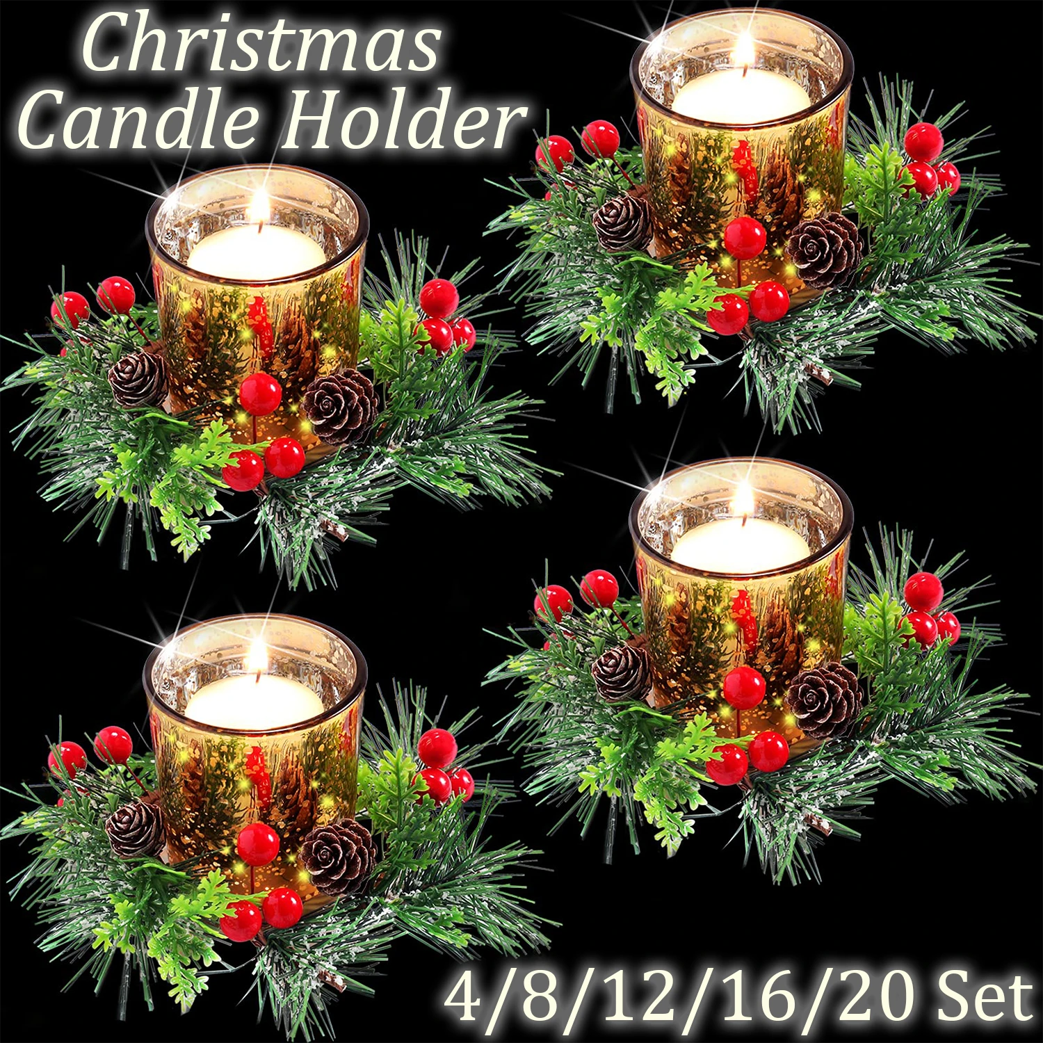 4-20Set Christmas Candle Holder Xmas Votive Candle Holders with Candle Rings Gold Votive Candle Holders for Christmas Decoration