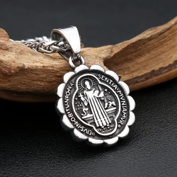 Vintage Catholic Saint Benedict Pendant Necklaces For Men Stainless Steel Exorcism Cross Necklace Religious Amulet Jewelry Gifts