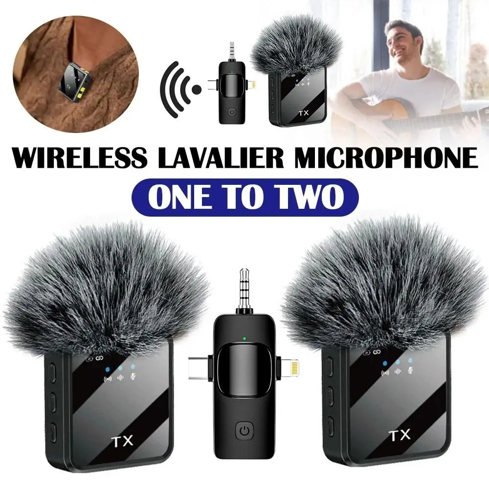 3in1 Design Wireless Lavalier Microphone Type-C Charging Portable Podcast Microphone Clip On Noise Canceling